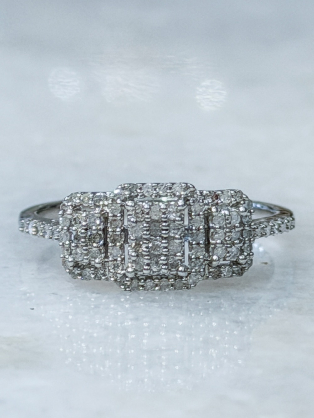 Diamond Chips Cluster Sterling Silver Ring Sz 9